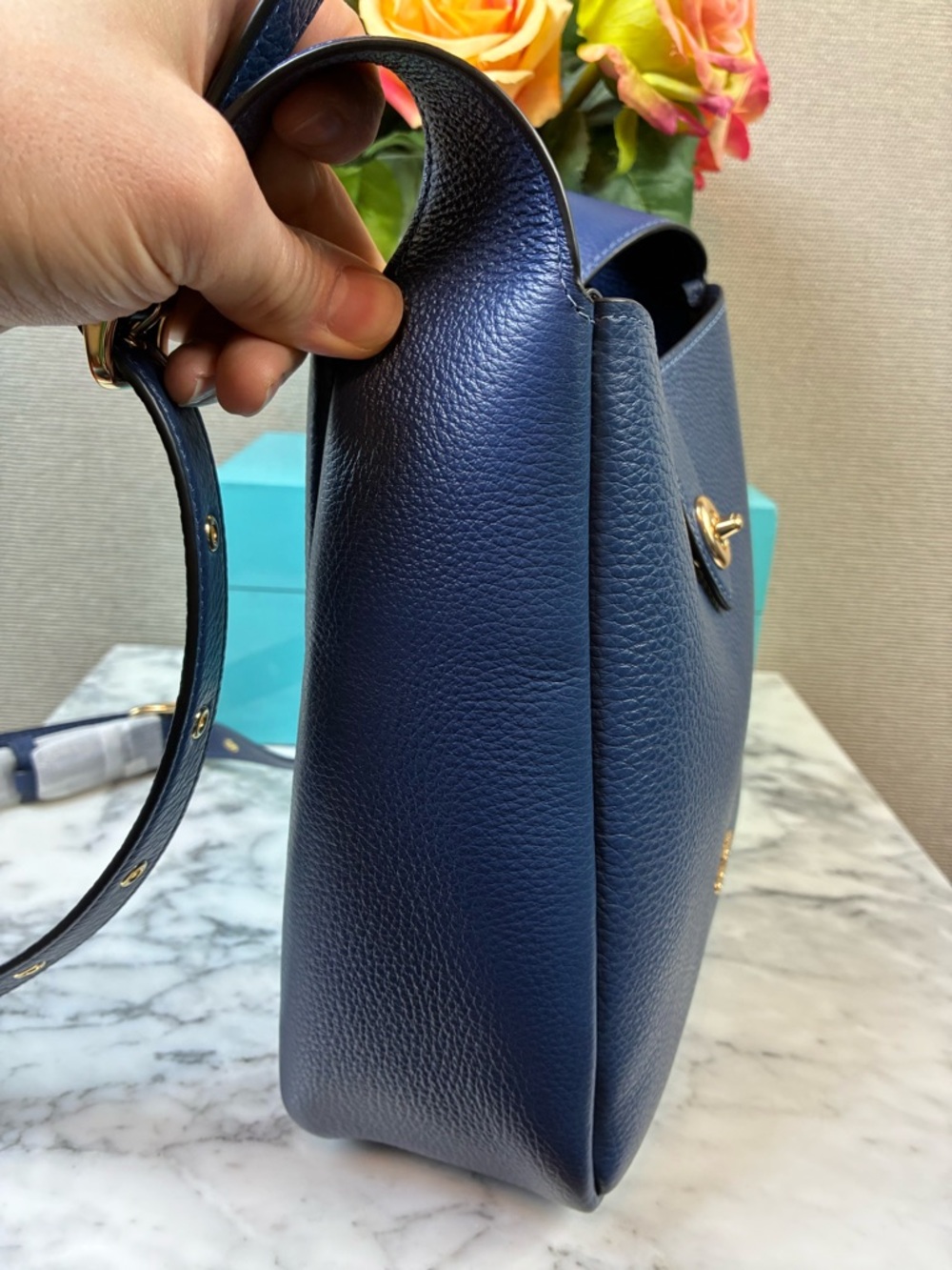 Coach CW002 Hadley Pebbled Leather Deep Blue Turnlock File Bag - NWT $325 Retail - Picture 5 of 9
